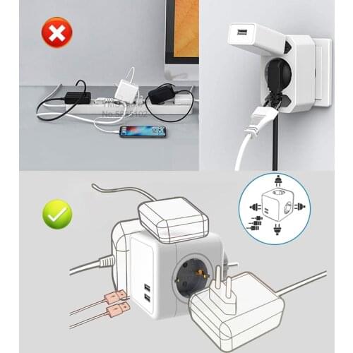 Sopend 5V 2.1A USB Power Strip EU Plug Extension Socket Powercube 3680W Smart Thief Outlets Plug Terminal Wall Adapter for Home