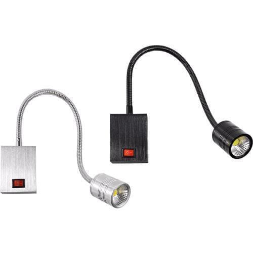 3W LED COB Wall Mount Light Fixture Flexible Pipe Picture Spotlight On/Off Button Lamp Black/Silver shell Exhibition Store