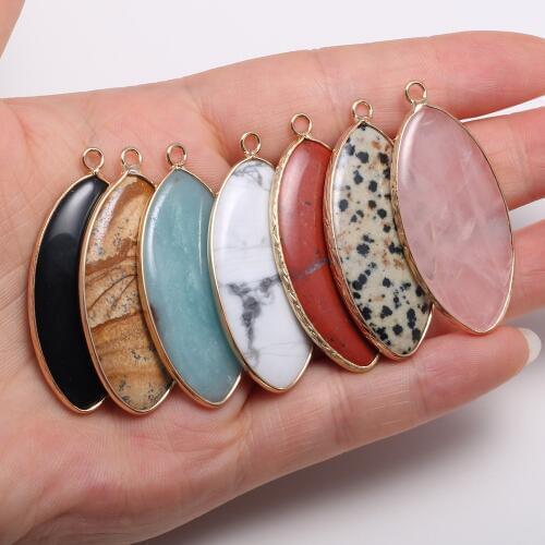 Trendy Natural Stone Pendant Obsidian Amazonite Quartz Pendants Charms For Jewelry Making DIY Necklace Earrings Size 20x45mm