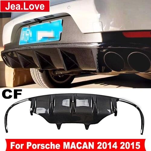 Real Carbon Fiber Four Tailpipe Rear Bumper Lip Diffuser Spoiler Car Body Styling Modification Part For Porsche Macan 2014 2015