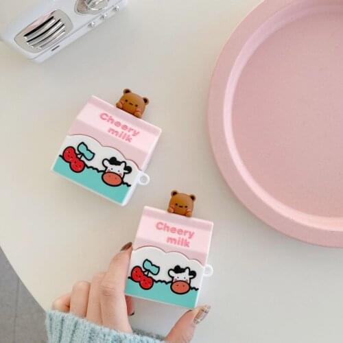 For AirPods 1 2 Protective Case Cute Bear Milk Box Shell for AirPods Pro Wireless Bluetooth Headset Silicone Soft Shell Fashion