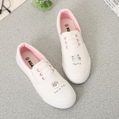 Women White Sneaker Lady Slip-On Canvas Shoes Girl Cute Graffiti Flats Shoes Spring New Casual Canva Footwear 2021 tenis Female