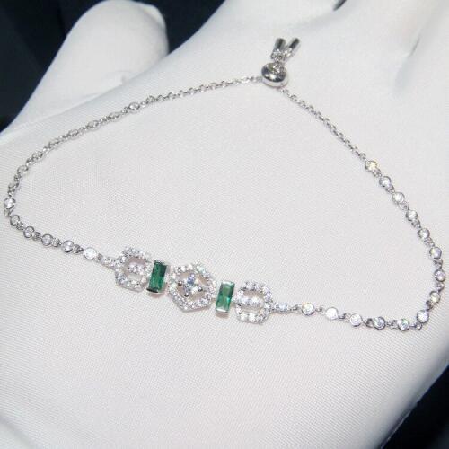 SLJELY 925 Sterling Silver Geometry Fine Bracelet Blue Red Green AAA Cubic Zirconia Menotte for Women Party Wedding Jewelry