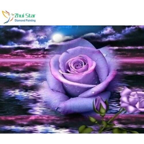 Zhui Star 5D DIY Full Square drill Diamond painting Cross Stitch Purple flowers Rhinestone Embroidery Mosaic home decor gift
