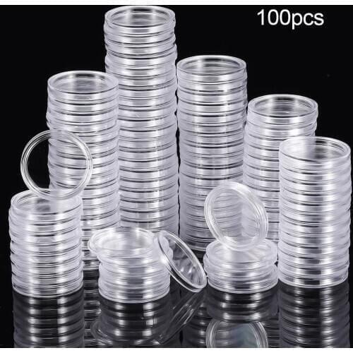 100pcs/lot Transparent Plastic Coin Holder Coin Collecting Box Case for Coins Storage Capsules Protection Boxes Container 25mm