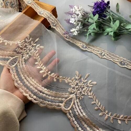 2 Yard Gray Embroidered Flower Lace Ribbon Trims for Home Textiles Sofa Covers Trimmings Mesh Applique Sewing Fabric 18cm 3cm