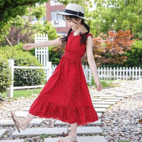 2021 Summer Girls Dress for Kids Clothes Dot Pattern Bohemian Dresses Girls Sleeveless Sundress Beachwear Children Clothing D665