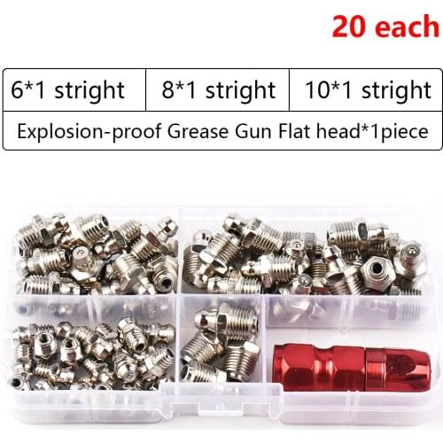 60Pcs Metric Size M6 M8 M10 Steel Zerk Grease Nipple Fitting Kits Straight Grease Zerk Nipple Kit Explosion-proof grease gun