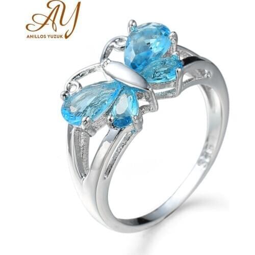 Anillos Yuzuk 925 Sterling Silver Lovely Butterfly Shape Gemstone Wedding Engagement White Gold Ring Fine Jewelry Wholesale
