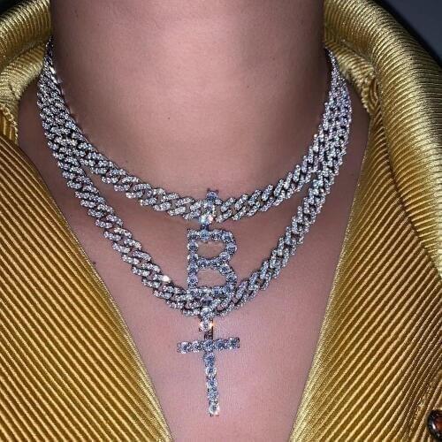 2020 new iced out bling 10mm cz cuban link chain newize name 26 letter Alphabet necklace jewelry