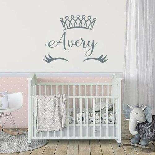 Unicorn Nursery Wall Decal Girls Name Sticker Princess Crown Decals for Girl Bedroom Kids Room Unicorn Eyelashes Decor M45