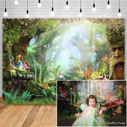 Fairy Forest Mushroom Photography Backdrop Cake Smash Children 1st Birthday Photocall Background Photo Studio