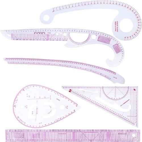 Imzay 6pcs/set French Curve Pattern Grading Rulers Drawing Line Measure Clothing Patchwork Design Ruler Set (Code Ruler 63cm)