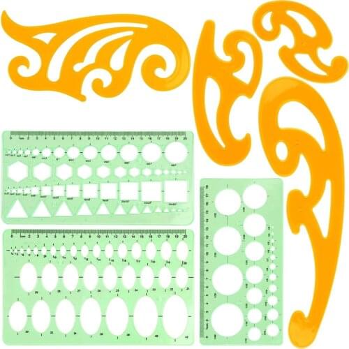Imzay Green Plastic Students Rectangle Shape Drawing Circle Template Ruler & Circles Squares Hexagons Geometric Template Ruler