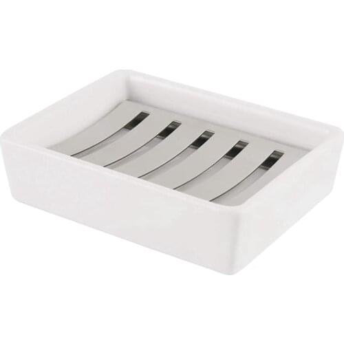 Ceramic Soap Dish Stainless Steel Soap Holder, Ceramic Soap Dish SUS304 Stainless Steel Tray for Shower
