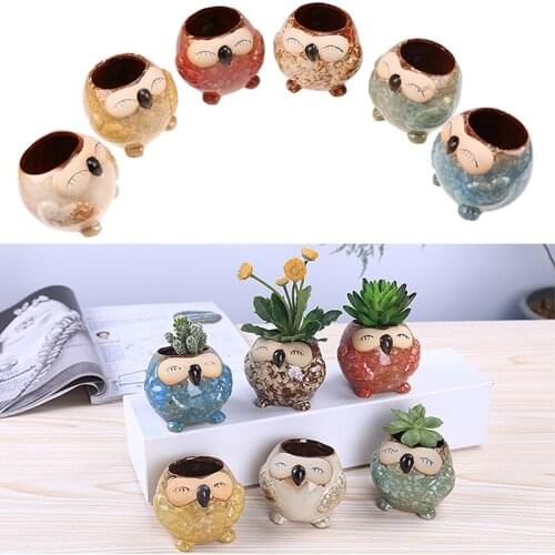 Ceramic Owl Flower Pots Mini Carton Planters Garden Succulent Plant Pot Desktop Indoor Outdoor Household Bonsai Decoration