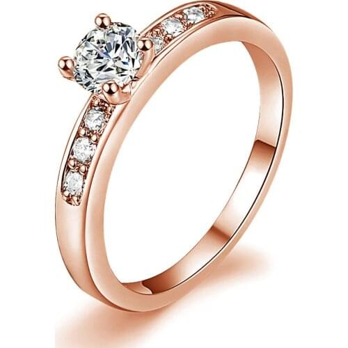 Ring For Women Classic Style 4 Claws Cubic Zirconia Rose Gold Color Wedding Engagement Gift Fashion Jewelry R592 R682