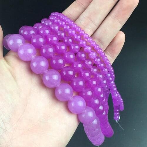 Natural Fuchsia Chalcedony Jades Stone Beads Round Loose Beads For Jewelry Making DIY Earrings Bracelet 15'' 4/6/8/10/12mm