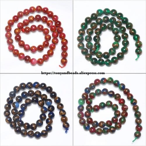 Mixed Colors Cloisonne Stone Round Loose Beads 15" 6 8 10 MM Pick Size Jewelry Making