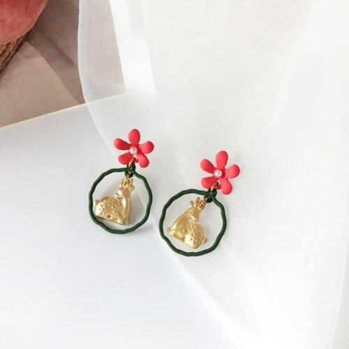 Circle Irregular Fawn Funny Clip on Earrings Flowers Cute Sweet Aesthetic Earrings