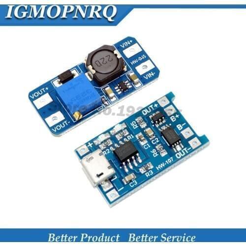 Micro USB 5V 1A 18650 TP4056 Lithium Battery Charger Module Charging Board with Protection + MT3608 2A DC-DC Step up Converter