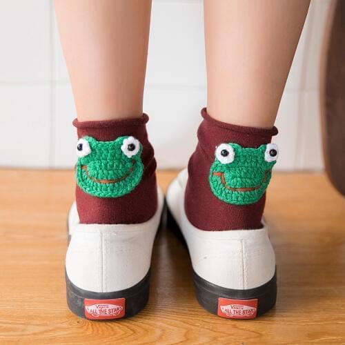 Fashion Cartoon frog Cute Short Socks Women Harajuku Cute Patterned Ankle Socks Hipster Skateboard Ankle Funny Socks Female