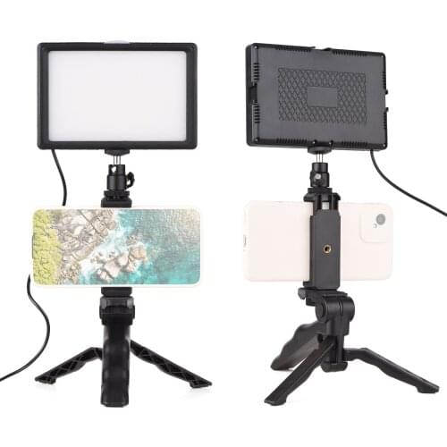 Desktop LED Video Lighting Kit + Adjustable Tripod Bi-Color Temperature 3200-5600K with Diffuser Color Filters for Live Stream