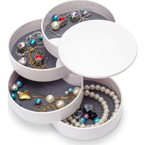 Jewelry Organizer Small Jewelry Box Earring Holder for Women 4-Layer Rotatable Jewelry Accessory Storage Tray with Lid