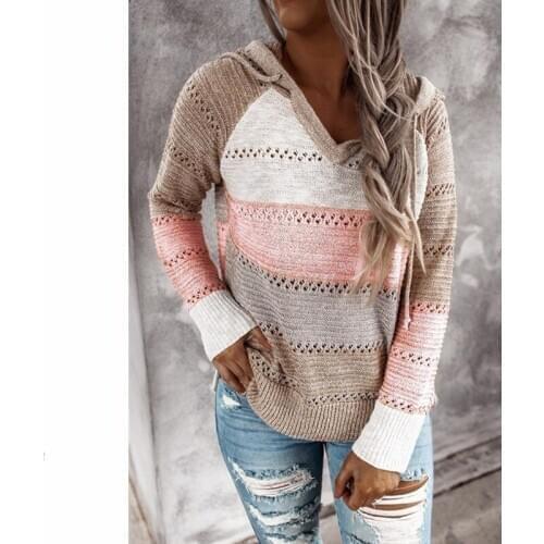 Autumn Winter Sweater Panelled Hoodies Sweatshirt Hollow Out Pullovers Long Sleeve Jumpers V Neck Oversized Top ropa de mujer