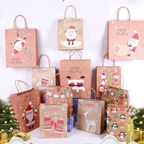 Christmas Gift Bags Snowman Santa Sacks Kraft Paper Bag for Christmas Wedding Decor Party Favor Box Packaging Gift for Guests
