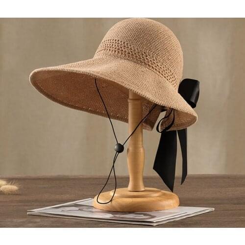 Summer Female Sun Hats Big Brim Classic Bowknot Foldable Fashion Straw Hat Casual Outdoor Beach Cap For Women UV Protected Hat