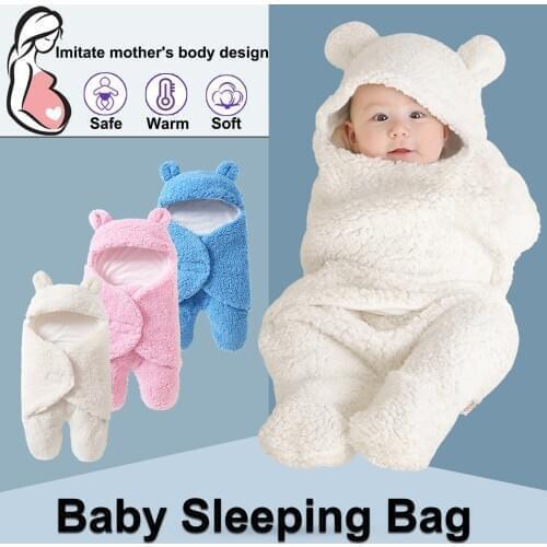 Cute Winter Warm Newborn Infant Baby Boys Girls Solid Colors Hooded Plush Swaddle Sleeping Bags Wrap Blanket Photography Prop#g4