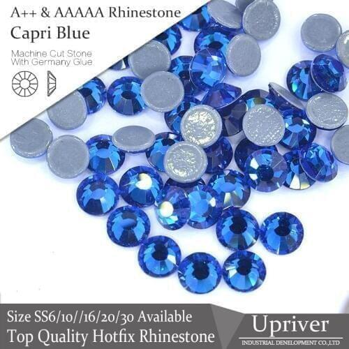 Upriver A++ Flatback Popular Attractive Glass SS6-SS30 Capriblue Hotfix Rhinestones 1440pcs For Bags Accessories