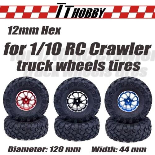 TTHOBBY 4PCS Rc Wheel Tire Monster Truck Wheels 1/10 12mm Hub Hex Tires for 1/10 RC Car TRAXXAS TRX4 Crawler Truck Racing Parts