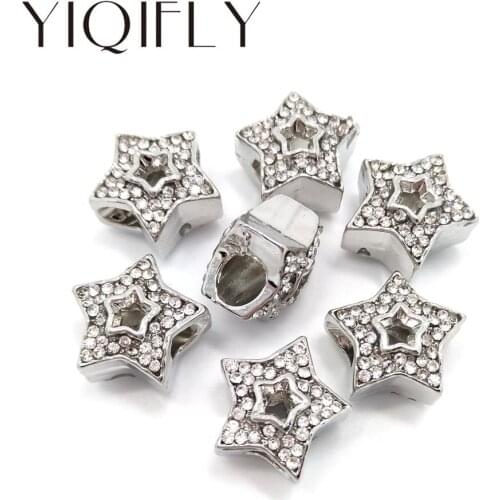 YIQIFLY Free shipping 2017 new 25pcs 14mm five star shape white rhinestone big hole alloy beads fit European bracelet DIY