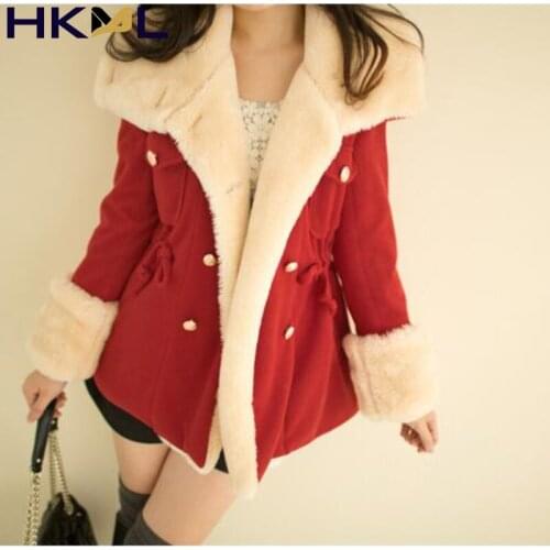 Women Jackets Coat Autumn Winter Lapel Single Double Breasted Solid Color Slim Casual Fur Coat Woolen Coats