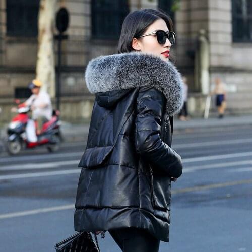 Genuine Leather Jacket Women Fox Fur Hooded Winter Clothes Real Sheepskin Down Coat Warm Jackets Veste Femme ZM-069 KJ3134