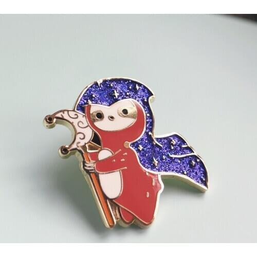 Glitter Mage Sloth Hard Enamel Pin Dungeons and Dragonss Tabletop Gamer Badge D20 Nerd Fashion Lapel Pins DnD Game Fan Gift