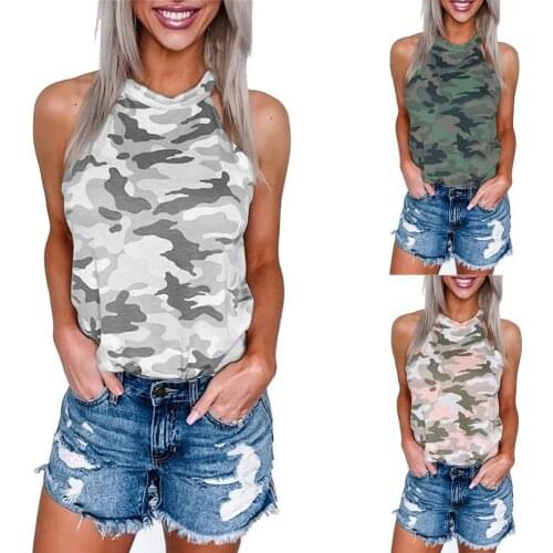 Halter Vest Camouflage Slim Women Sleeveless O Neck T-shirt for Club