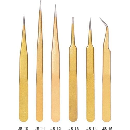 Gold Stainless Steel Tweezers JS-10 JS-11 JS-12 JS-13 JS-14 JS-15 for Beauty Eyelash Extensions Nail Art Tweezer Factory Price