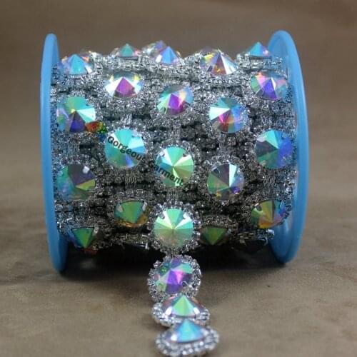 1yd Round Crystal AB Rhinestone Chain Sew On Diamond Applique Trims Costume Banding For DIY Browband Wedding Dress Accessories