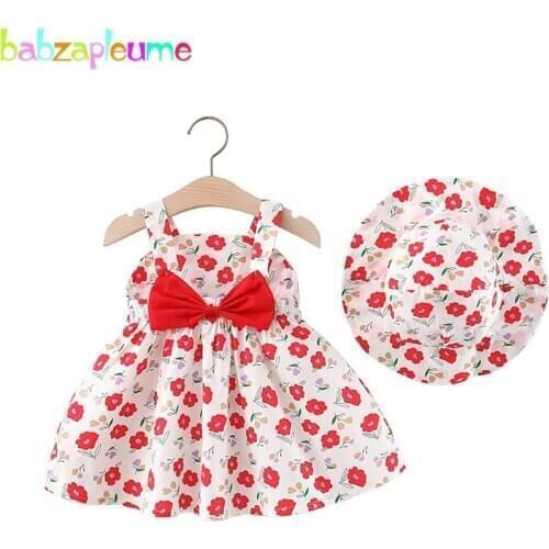 2Piece Summer Baby Girl Clothes Set Newborn Cute Flowers Sleeveless Cotton Yellow Princess Dress+Sunhat Toddler Dresses BC2016-1