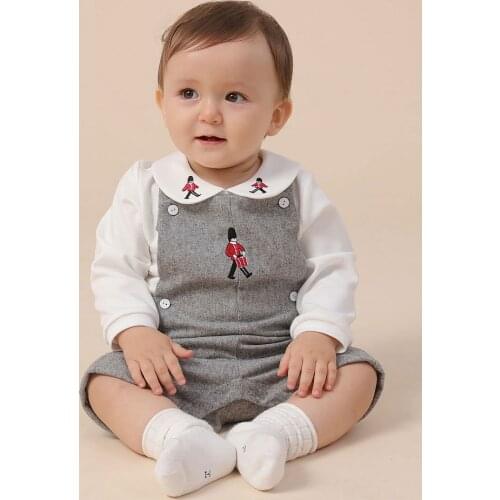 2Pcs Spanish Newborn Baby Clothes Set Infant Boy White Shirt Top Jumpsuit Suits Toddler Boy Outfits Cartoon Embroidery Clothing
