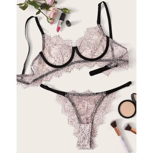 2019 Women Lingerie Underwire Bra Lace Gauze Lightly Lined Soft Underwear Sexy porno Intimates Thin Breathable Panties Dessous