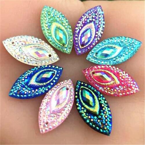 40PCS 11*23mm AB Resin Horse eye Flatback Rhinestone Wedding decoration 2 Hole