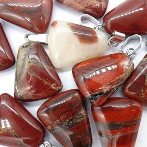 50Pcs 23x17x6mm Wholesale Natural Deep Red Rainbow Jasper Trapezoidal Pendant Bead DIY Jewelry Accessories Earrings S528