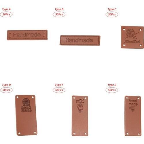 50pcs/pack Handmade Leather Labels Clothes Leather Hand Made Jeans Bags Shoes DIY Handcraft Sewing Accessories Garment Labels