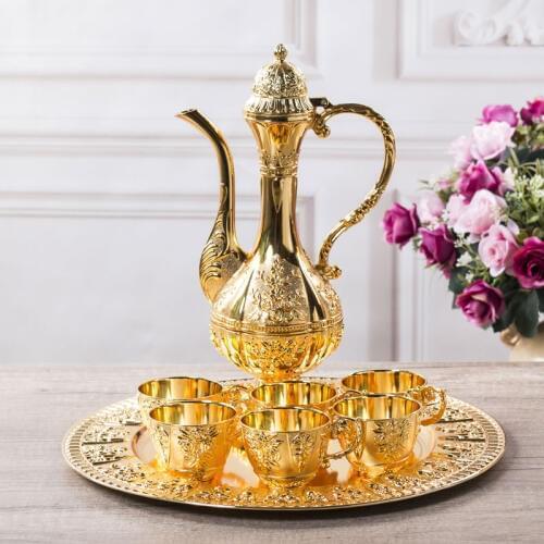 8pcs/set Europe metal wine glasses set sliver/gold color zinc alloy wine set room decoration decanter for wine JJ065
