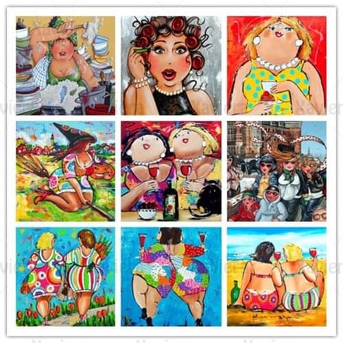5D Diy Diamond Painting Modern Home Decoration Living Room Diamond Painting Cartoon Comic Fat Lady Full Diamond Art Embroidery