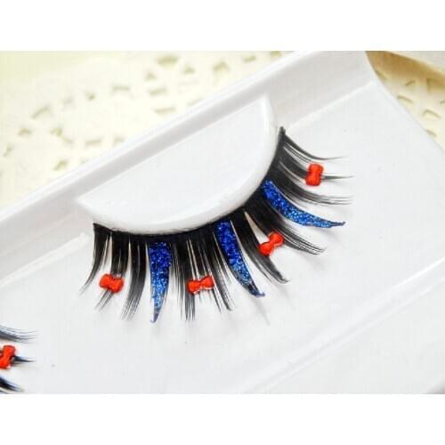 Free shipping 1Pairs/lot Water drill fake eyelash bow + Blue Glitter eyelash Latin dance performance photo of brides makeup